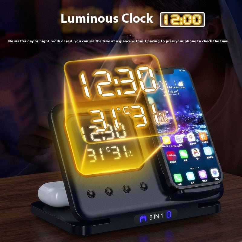15W Wireless Chargers Stand 5 In1 LED Digital Alarm Clock Fast Charging Dock Station - @3 - MMM