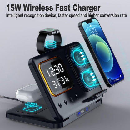 15W Wireless Chargers Stand 5 In1 LED Digital Alarm Clock Fast Charging Dock Station - @3 - MMM
