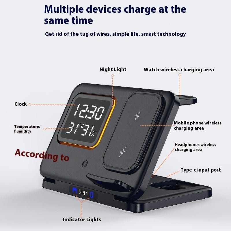 15W Wireless Chargers Stand 5 In1 LED Digital Alarm Clock Fast Charging Dock Station - @3 - MMM