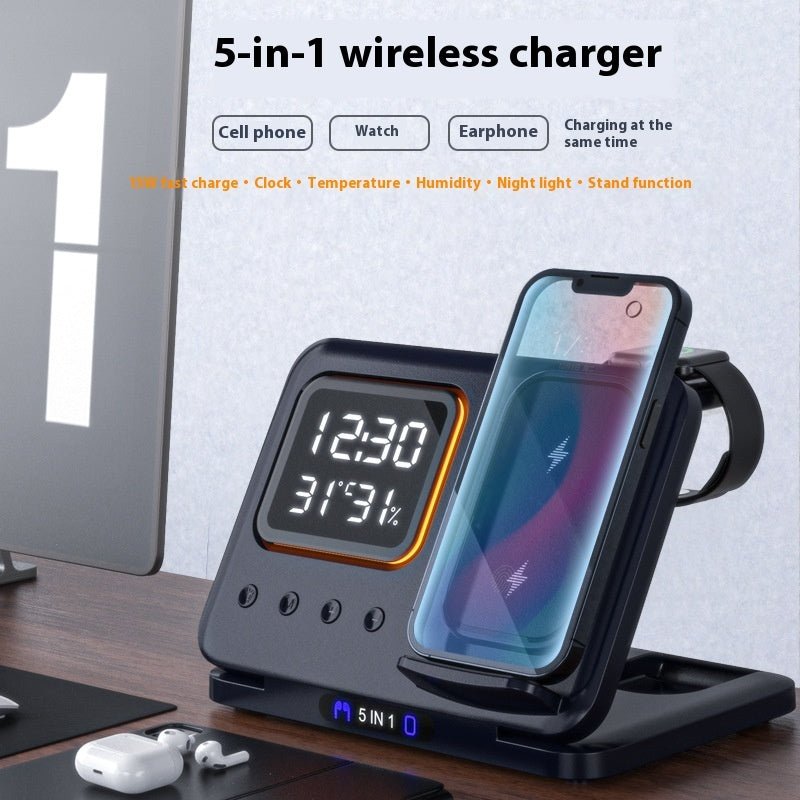15W Wireless Chargers Stand 5 In1 LED Digital Alarm Clock Fast Charging Dock Station - @3 - MMM